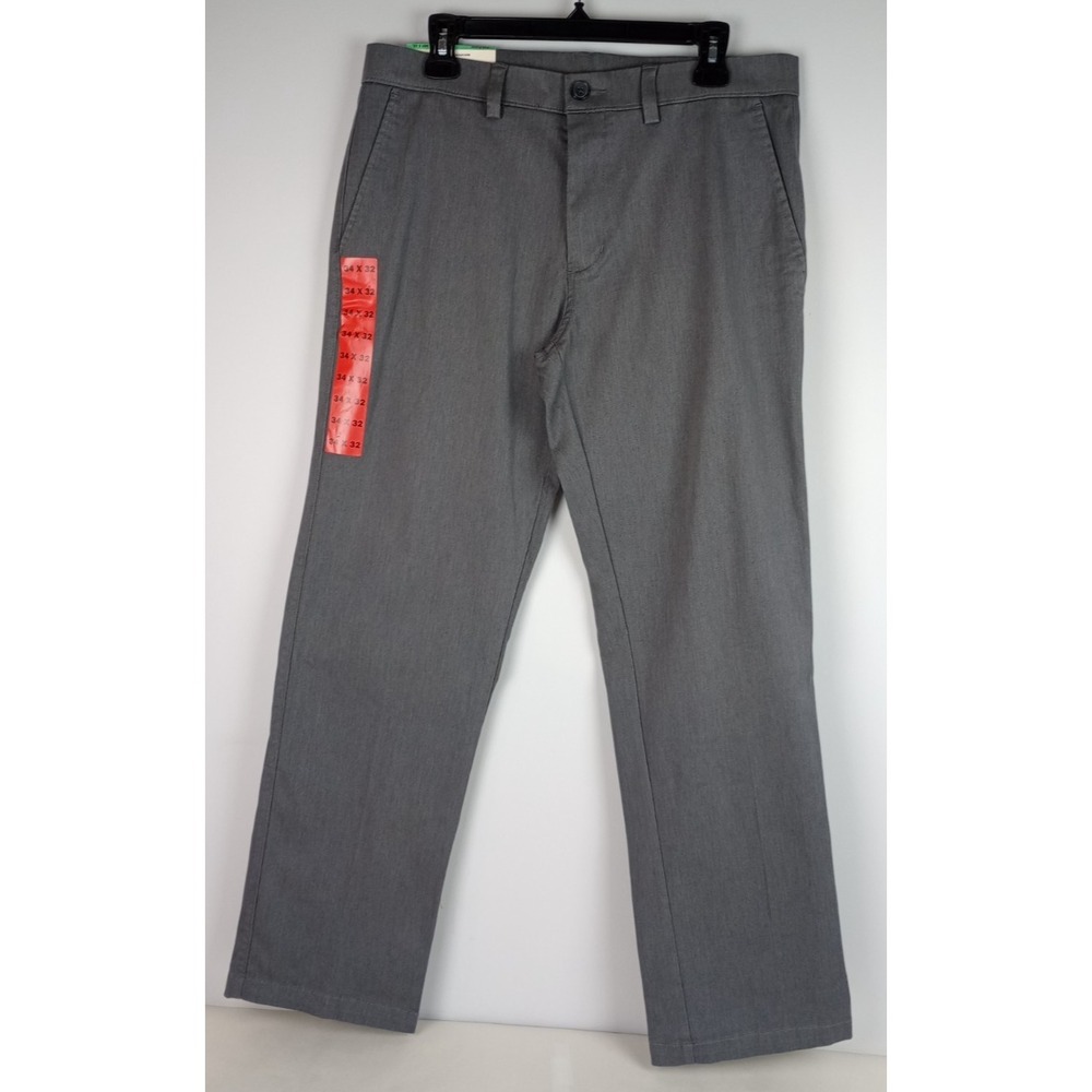 NWT Haggar Clothing Mens 34 x 32 Gray Straight Fit Flat Front Stretch Chino Pant